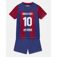 Fotbalové Dres Barcelona Ansu Fati #10 Dětské Domácí 2023-24 Krátký Rukáv (+ trenýrky)